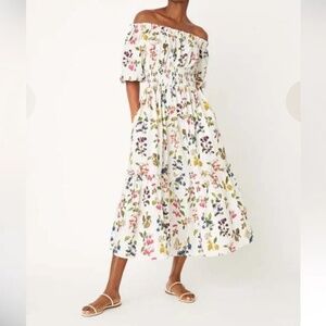 Cara Cara White Off-Shoulder Midi Dress with Multicolor Floral Print